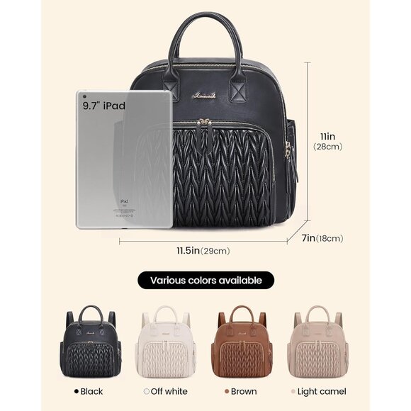 Black Faux Leather Women's Small Stylish Waterproof Daypack Backpack for Travel - Picture 6 of 7